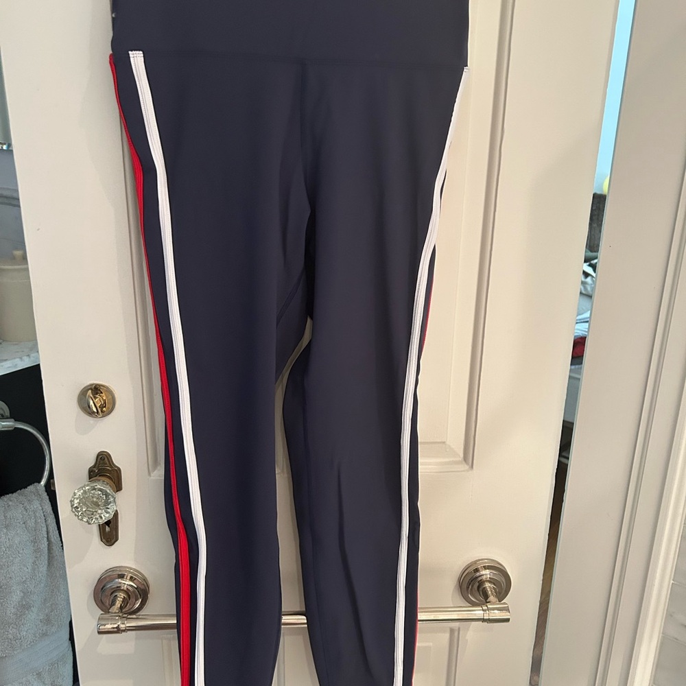 Beach Riot Navy Leggings with Red and White Stripes